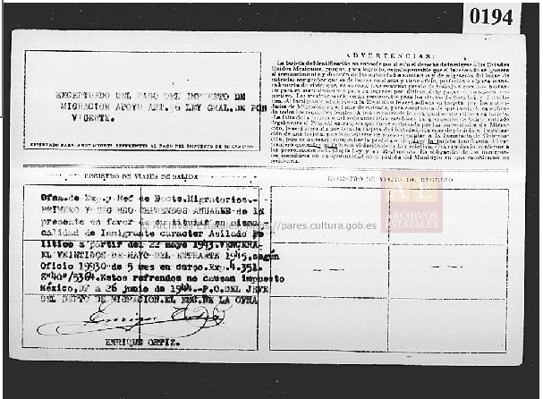 Ficha de Odón de Buen como refugiado. Fuente: https://pares.mcu.es/MovimientosMigratorios/viewer2Controller.form?nid=9957&accion=4&pila=true